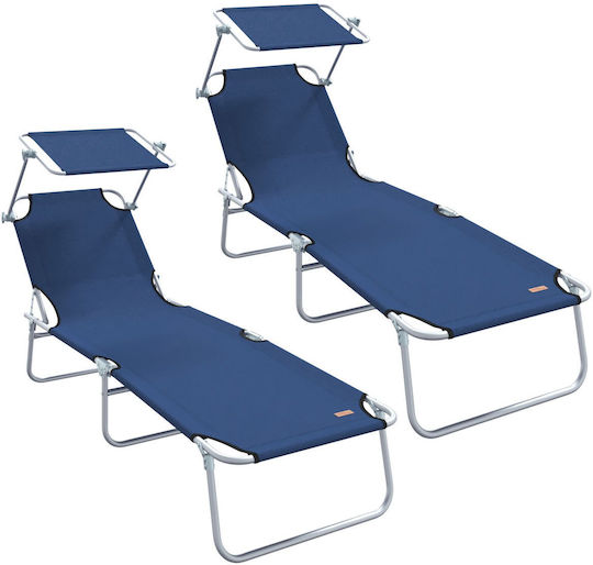 Folding Sunbeds 2 Pieces Blue Cover 600d Oxford Fabric