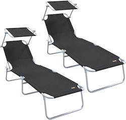 Folding Sunbeds 2 Pieces Black Canopy 600d Oxford Fabric Folding Sunbeds 2 Pieces Black Canopy 600d Oxford Fabric