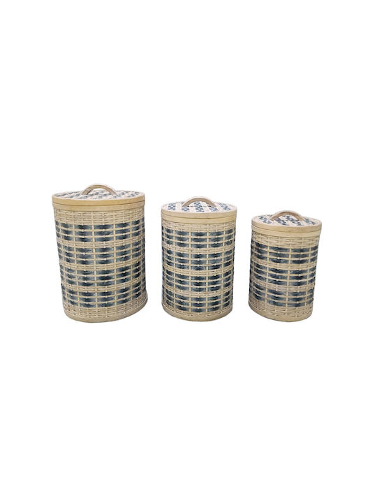 InTheBox Set of Decorative Baskets Wooden with Lid White 36x36x52cm 3pcs