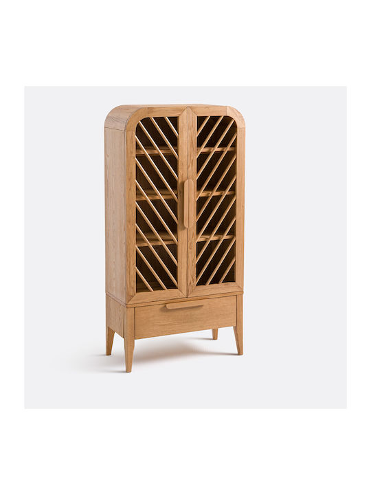 Floor-standing Living Room Display Cabinet made of Wood with Glass Solid Pine Wood Solid Pine Wood 80x38x160cm