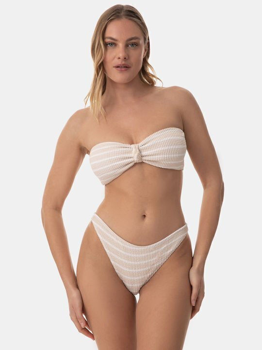 Set Bikini mit Abnehmbarer Verstärkung Gestreift Beige