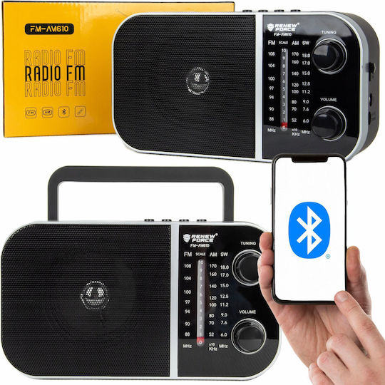 Renew Force Φορητό Ραδιόφωνο Μπαταρίας με Bluetooth και USB Μαύρο
