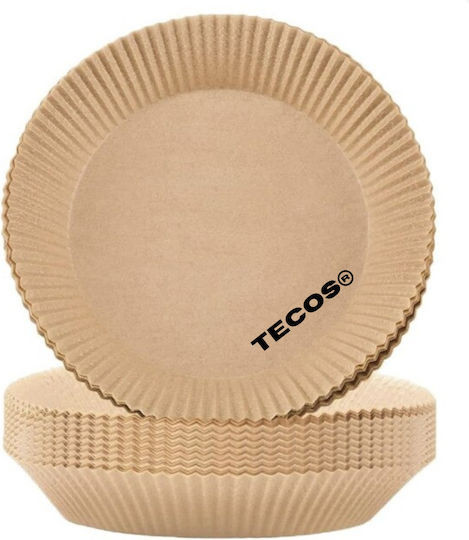 Set 4x25 Hârtie Pergament de Unică Folosință pentru Friteuză cu Aer Tecos, Diametru 16 cm, Maro, 100 Bucăți