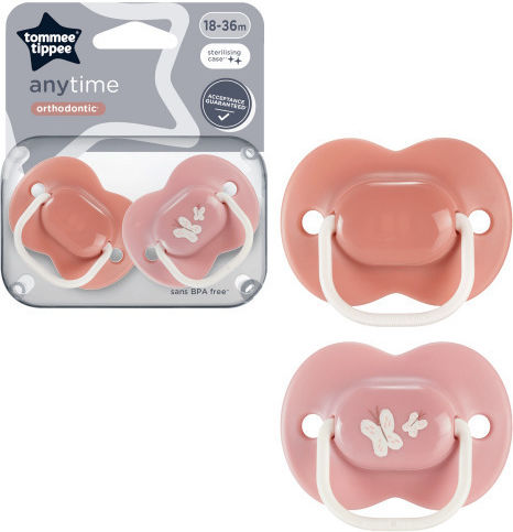 Tommee Tippee Anytime Ορθοδοντικές Πιπίλες Σιλικόνης Pink Butterfly για 18-36 μηνών 2τμχ