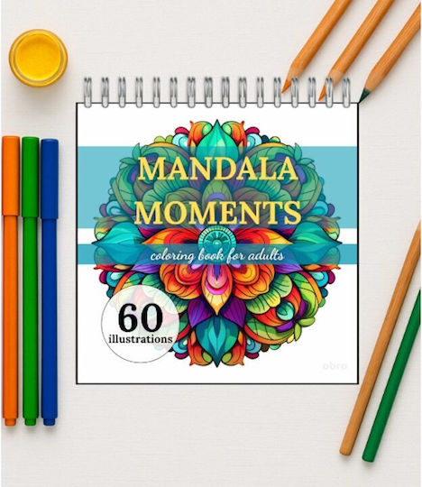 Adult Colouring Book Relaxation Stress Relief Mandala Moments Spiral Binding 60 Illustrations 21 X 21 Cm