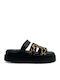 Δερμάτινα Γυναικεία Σανδάλια Flatforms Μαύρα