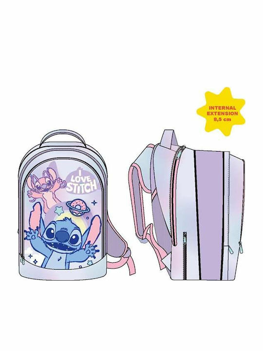 Cerda Stitch Σχολική Τσάντα Πλάτης Δημοτικού Λιλά