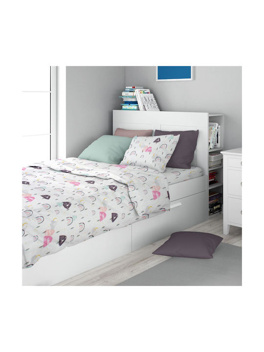Dimcol Σετ Σεντόνια Μονά Βαμβακερά White-pink 160x240cm 2τμχ