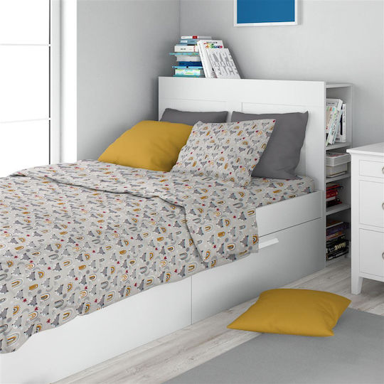 Dimcol Комплект чаршафи Единично Памучни Сив 160x240см 2бр