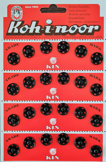 No.5-13.9/13mm Stainless Steel Sewing Snaps Black 24pcs Koh-i-noor