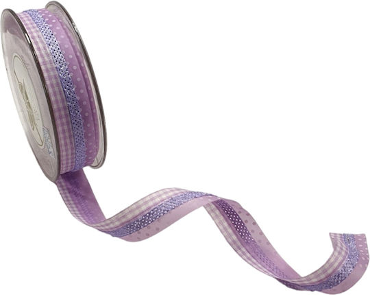 Kariertes-Pünktchen-Band 2,5cm 9,20m Flieder