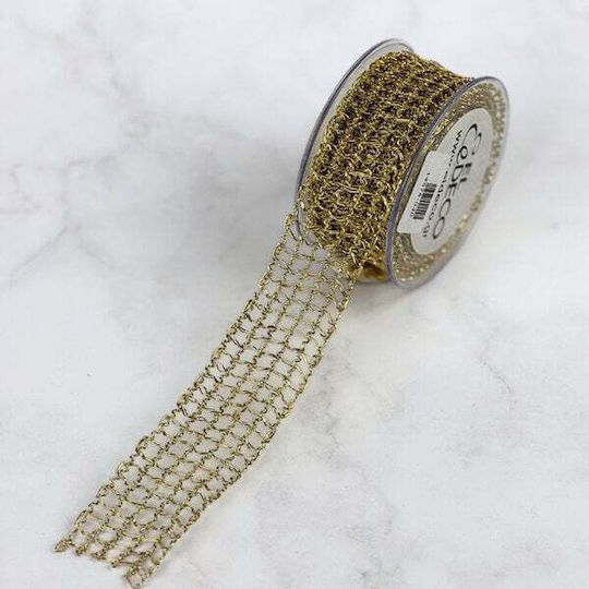 Ribbon Curly Metallic Net 3.8cmx4.5m Gold