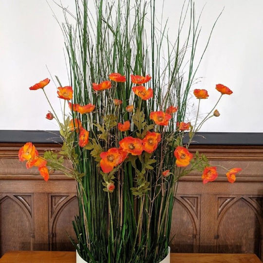Artificial Red Poppies Grass H 1.50m