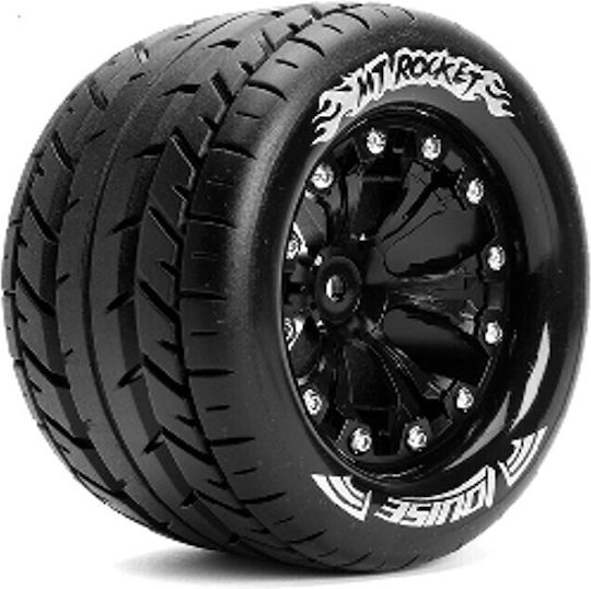 Louise Rc Mt-rocket 1-10 Monster Truck Tire Set Mounted Soft Black 2.8" Rims 1/2"-offset Lr-t3201sbh Louise Rc World