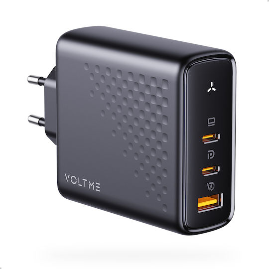 Voltme Φορτιστής Χωρίς Καλώδιο GaN με Θύρα USB-A και 2 Θύρες USB-C 140W Power Delivery Μαύρος (Revo)