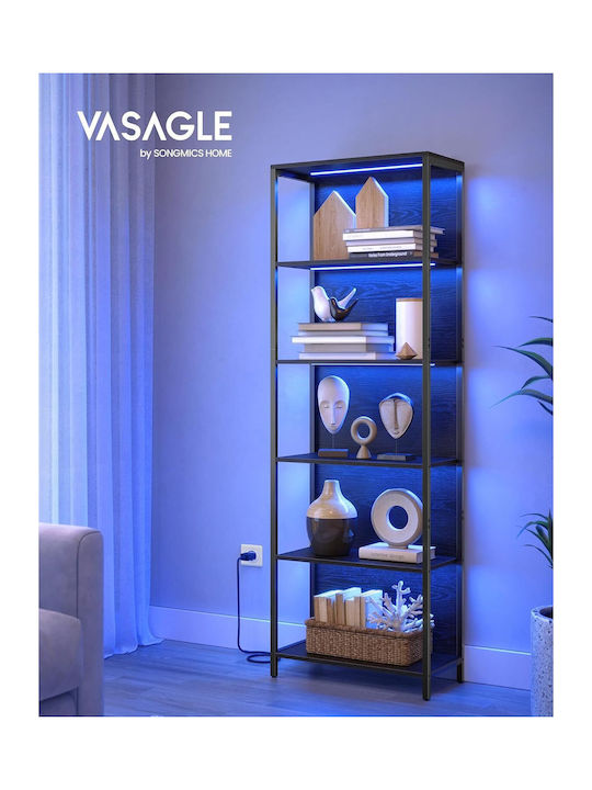 Bookcase with LED Ebony Black 60x30.3x178cm