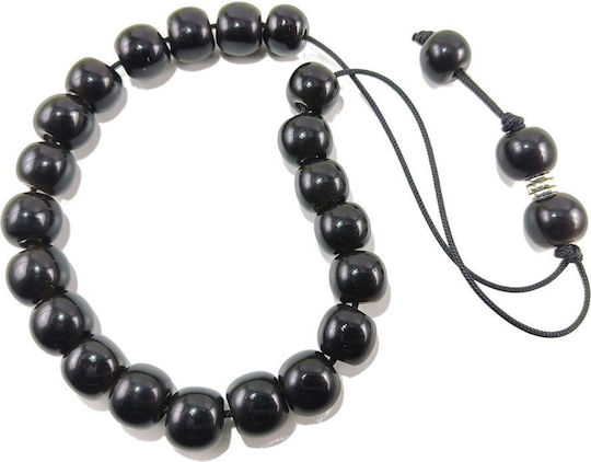 Glass Worry Beads with 21 Beads Round Black 1cm