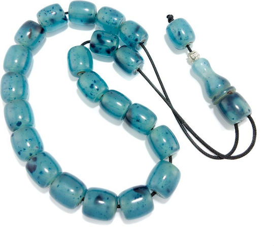 Bakelite Worry Beads with 21 Beads made of Resin with Amber Pieces Blue