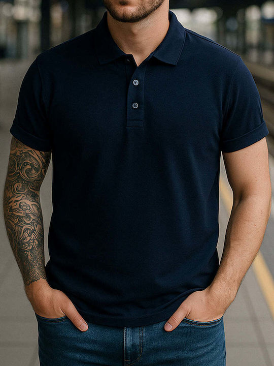 Polo Herrenbluse Kurzarm Dunkelblau