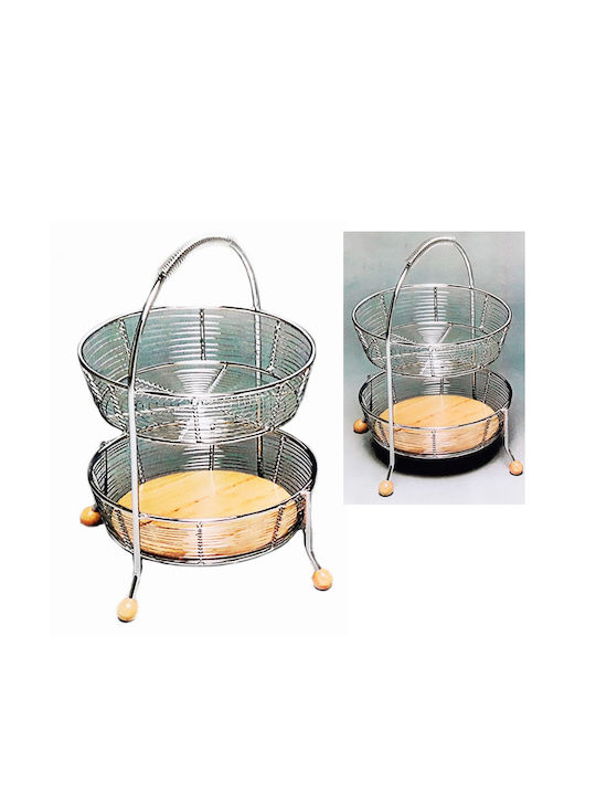 Galifas Φρουτιέρα Μεταλλική 2 Επιπέδων Ασημί 28x45εκ.