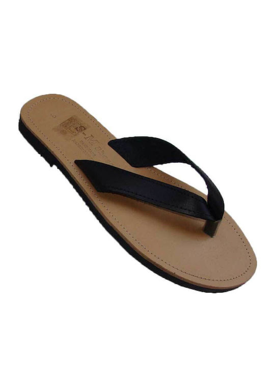Leather Women's Flat Sandals in Black Color