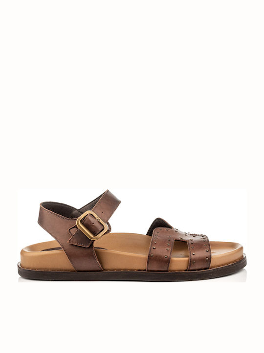 Carad Shoes Leather Women's Flat Sandals in Bro...