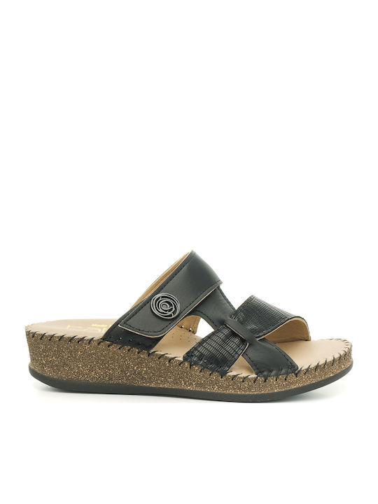 Leather Women's Flat Sandals Anatomic in Black Color