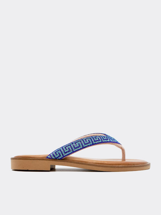 Leather Women's Flat Sandals in Blue Color