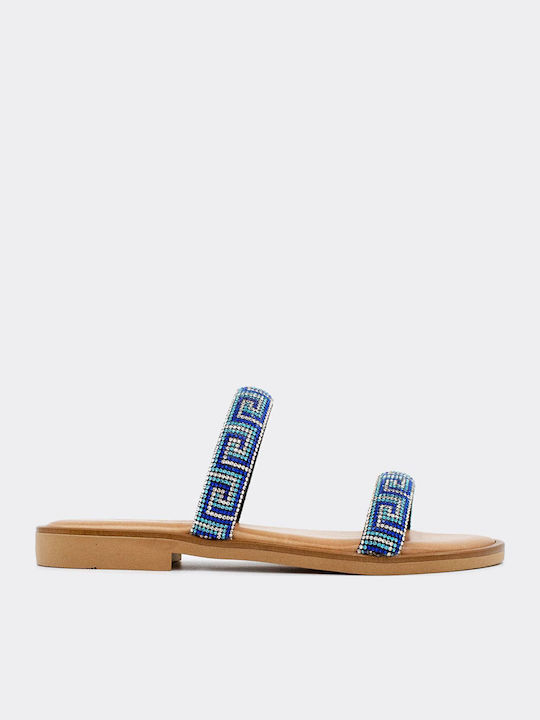 Leather Women's Flat Sandals in Blue Color