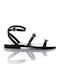 Leather Women's Flat Sandals in Black Color