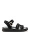 Δερμάτινα Γυναικεία Σανδάλια Flatforms Μαύρα