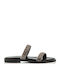 Leather Women's Flat Sandals in Black Color
