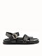 Leather Women's Flat Sandals in Black Color
