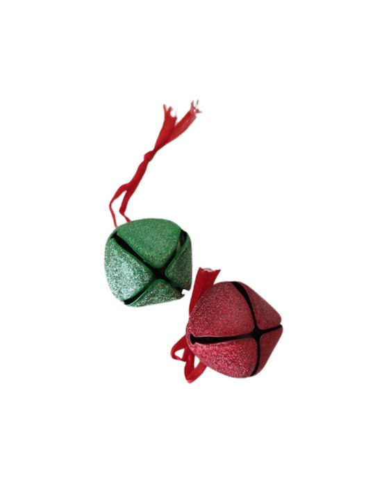 Decorative Hanging Bell Ornament Metallic Red 3x3cm Set 6pcs