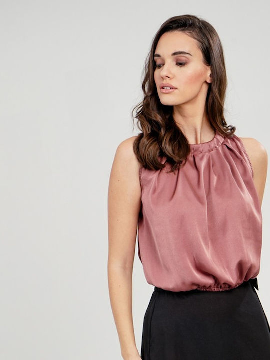 Women's Blouse Satin Sleeveless Pink