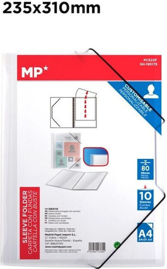 Flexible Mappe mit 10 Fächern, MP mit Deckelfach und Gummiband Pc522f Transparent