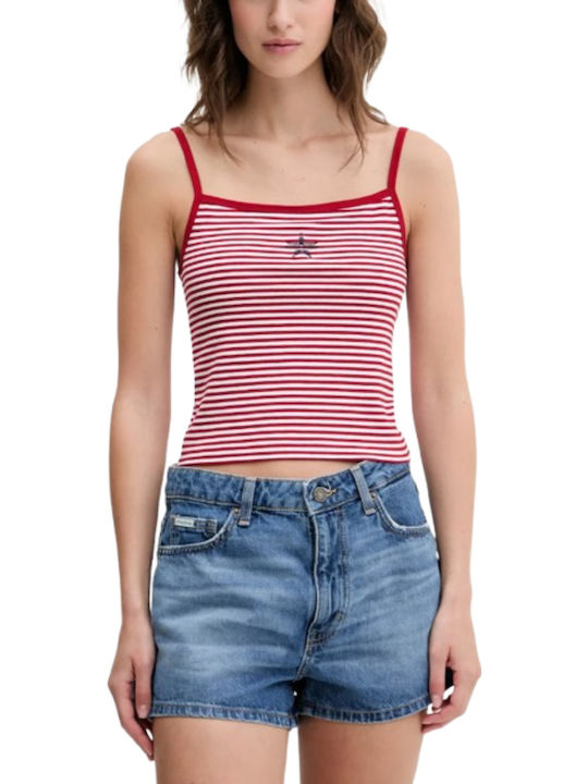 Guess Women's Blouse Cotton Sleeveless Red-white