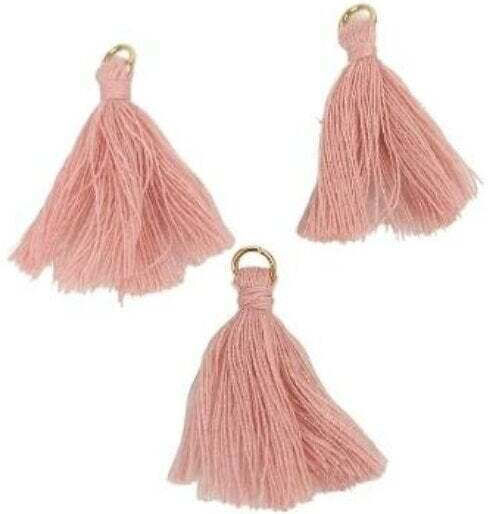 Mini Quaste 3 cm mit goldenem Metallring Set/100 Staubiges Rosa