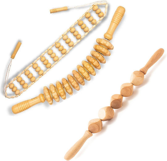 Ξύλινα Εργαλεία Μασάζ Μαδεροθεραπεία Wood Therapy Massage Set 3τμχ
