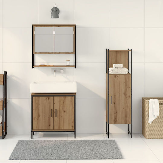 vidaXL Countertop Countertop without Sink, with Mirror & Column Weathered Oak