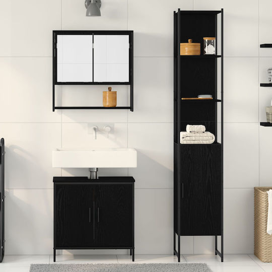vidaXL Waschtisch Waschtisch ohne Waschbecken, mit Spiegel & Säule Black Oak