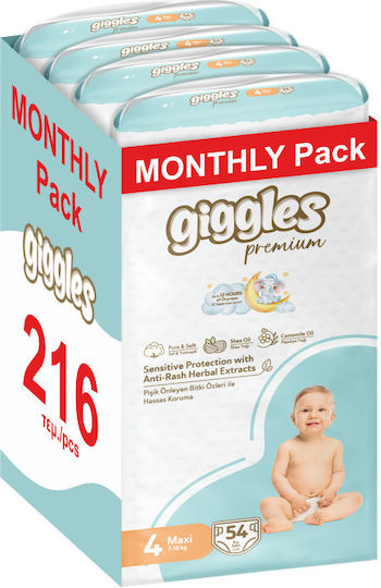 Giggles Πάνες με Αυτοκόλλητο Premium Monthly Pack No. 4 για 7-18kg 216τμχ