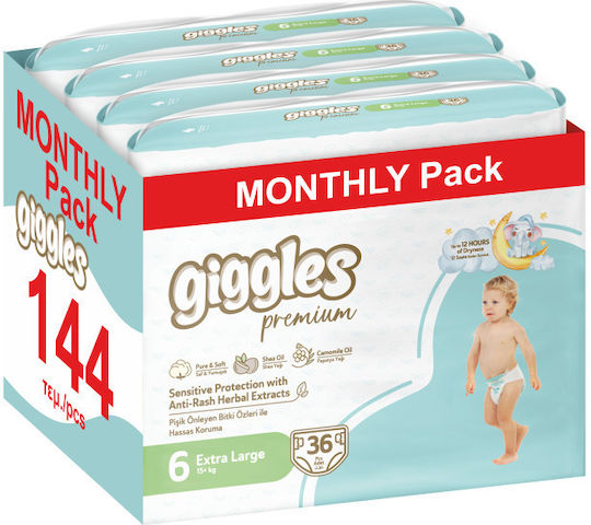 Giggles Tape Diapers Premium Monthly Pack No. 6 for 15+kg 144pcs