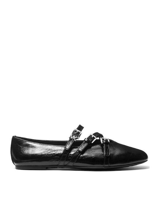 Indy Flex Leather Flat Δερμάτινες Γυναικείες Μπαλαρίνες σε Μαύρο Χρώμα