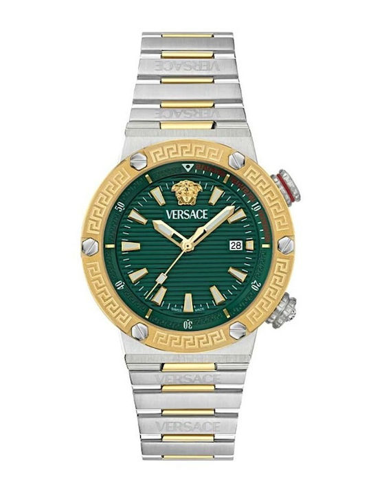 Versace Greca Logo Ανδρικό Ρολόι Μπαταρίας με Ασημί Μεταλλικό Μπρασελέ