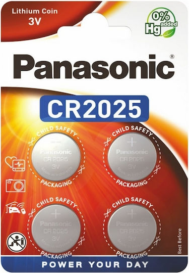 Panasonic Power Μπαταρίες Λιθίου Ρολογιών CR2025 3V 4τμχ