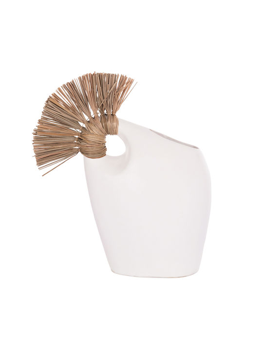 Tabletop Decor Fb94671.02 White Terracotta & Grass--44x18x50cm