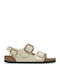 Milano Big Buckle Leather Women's Flat Sandals Anatomic with Strap in Ecru Color Narrow Fit