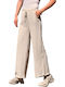 Women's High-waisted Fabric Trousers with Elastic in Loose Fit Beige
