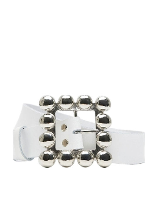 Leather Twist Wide Leather Women's Belt White